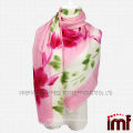 Red Flower Green Leaf Hand Painted 100% Mercerize Wool Shawl Scarf